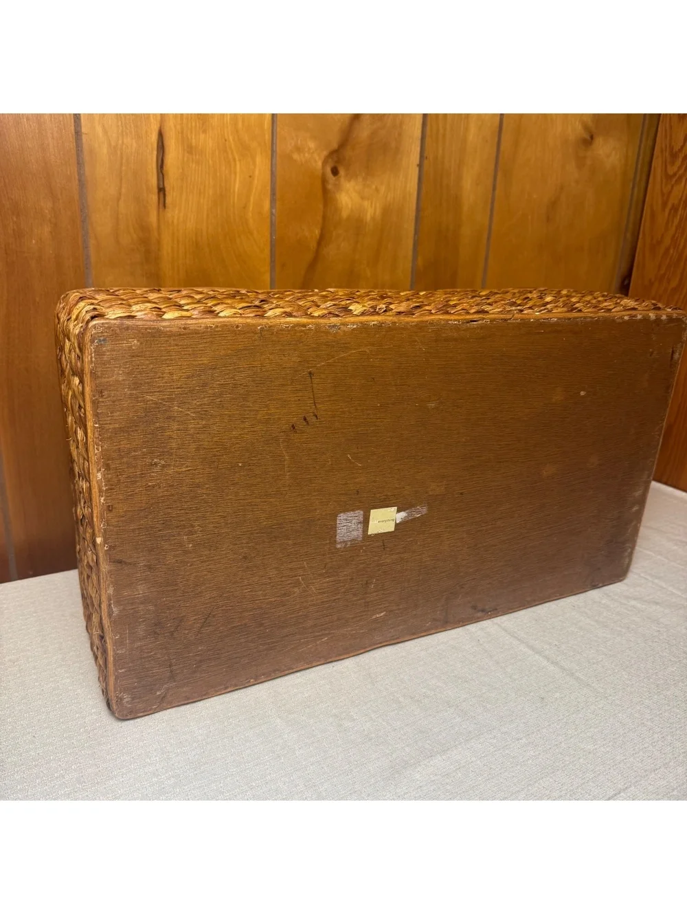 Vintage Woven Water Hyacinth Storage Basket Wood Organizer Bin 22x12x6